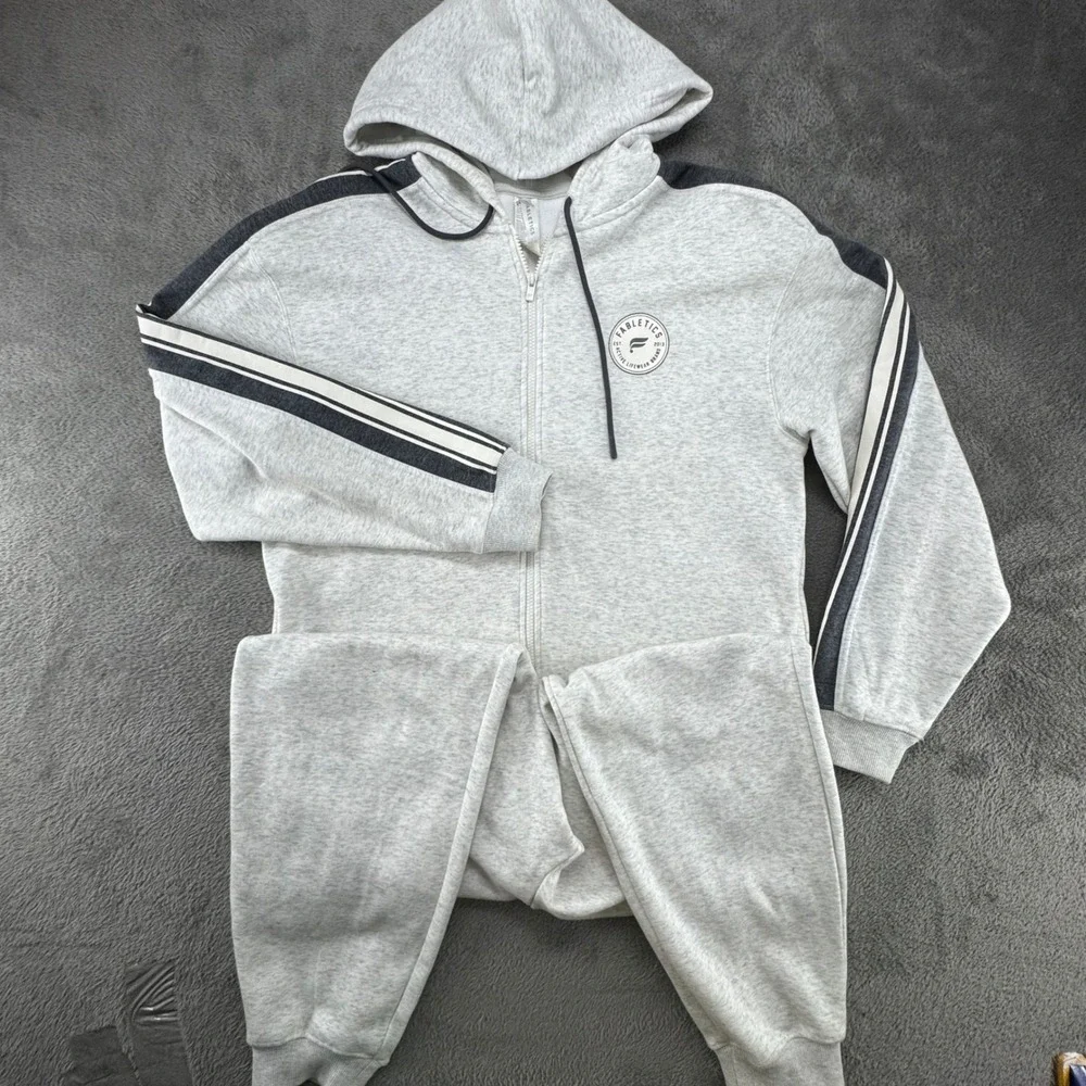 Fabletics Light Grey Heathered Full Zip Hoodie Sweatshirt Jogger Pants Womens L - Picture 2 of 16